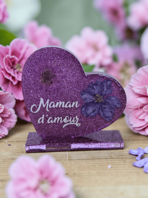 Cœur en résine époxy avec socle et message personnalisé – décoration faite main - Copie