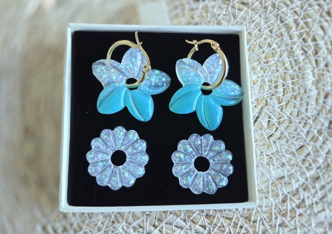 Box boucles d'oreilles pampilles interchangeables en résine époxy - fait mains