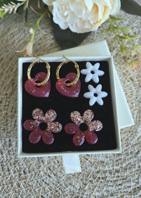 Box cadeau pampilles interchangeables en résine époxy - fait mains