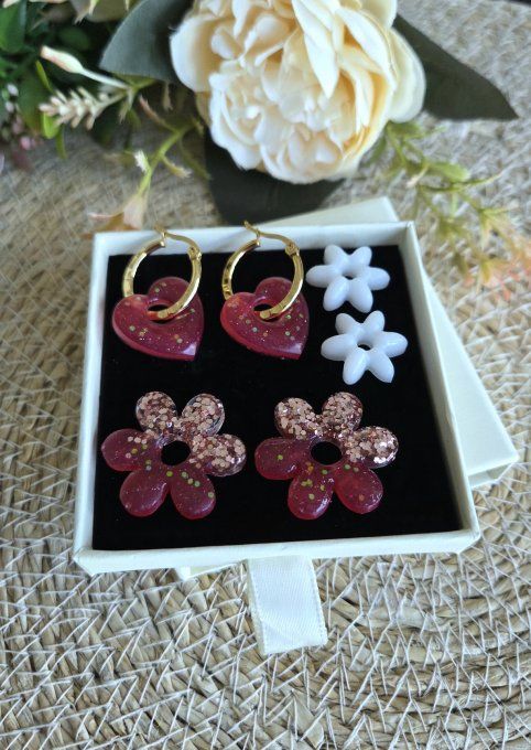 Box cadeau pampilles interchangeables en résine époxy - fait mains